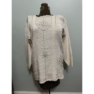 Vintage cream embellished winter sweater size M NWT